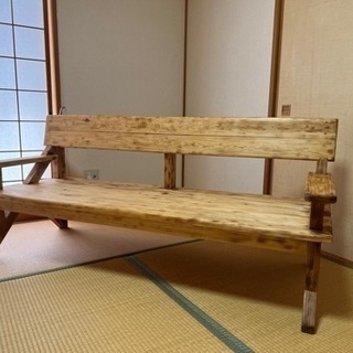 【ネット決済・配送可】完全手作り　温もりある木製ソファ