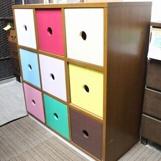 カラフルチェスト 3×3 幅90 両面 9色 間仕切り リビング 木製 収納家具