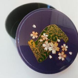 【美品】会津塗容器入れ 桜 巻物 紫