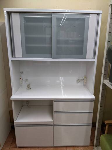 お値下げしました松田家具　ワイドレンジボード 2面 キッチンボード 食器棚 半自動レール モイス 120