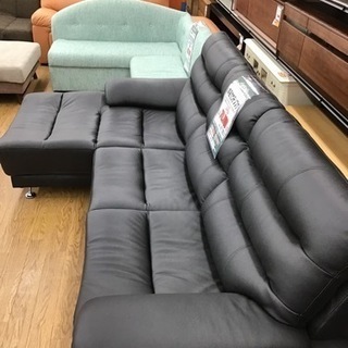 KJ-73【ご来店頂ける方限定】新入荷　アウトレット　本革　カウチソファセット黒