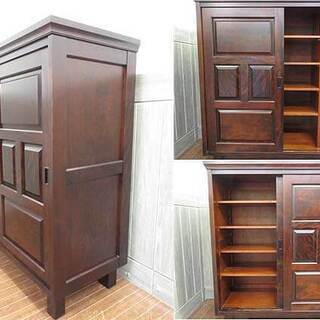 ss2875　北海道民芸家具　下駄箱　扉2枚　引出2杯　靴箱　玄関収納　靴入れ　シューズボックス　引き戸　脚付き　くつ収納　アンティーク　天然木 ss2875 北海道民芸家具 下駄箱 扉2枚 引出2杯 靴箱 玄関収納 靴