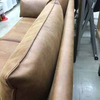 ☆超美品☆関家具 ２Pワイドソファ スエード 合成皮革 ブラウン 茶色 1022-02