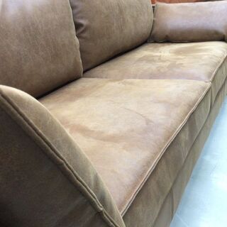 ☆超美品☆関家具 ２Pワイドソファ スエード 合成皮革 ブラウン 茶色 1022-02