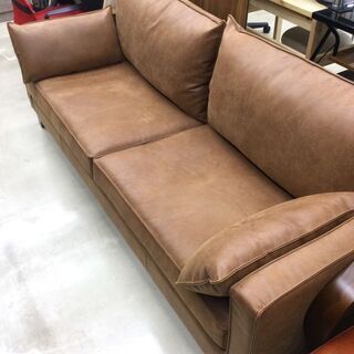 ☆超美品☆関家具 ２Pワイドソファ スエード 合成皮革 ブラウン 茶色 1022-02