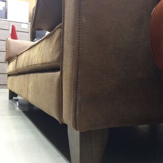 ☆超美品☆関家具 ２Pワイドソファ スエード 合成皮革 ブラウン 茶色 1022-02