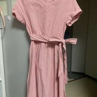【ネット決済・配送可】リボンベルト付きピンク色のドレス服