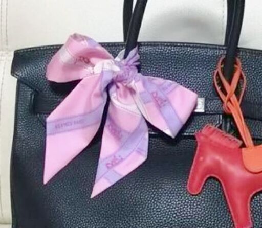 エルメス☆ボルデュックリボン☆ツイリー スカーフ ピンク シルク