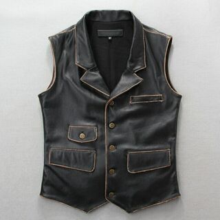 牛革ノースリーブジャケット 本革 ライダーバイカーチョッキジャケット Real Leather Sleeveless Rider Biker Jacket