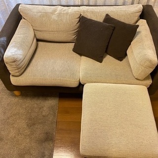 二人掛けvintageソファー※オットマンとクッション付き