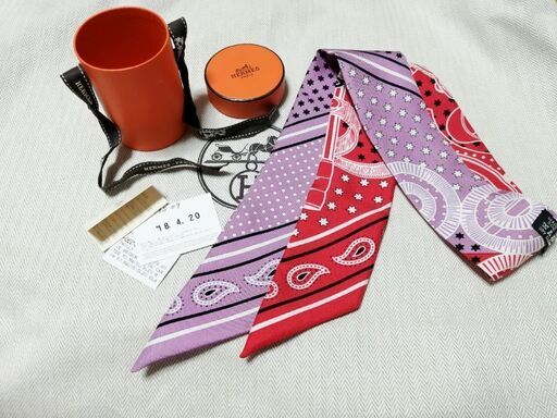 【本物保証】美品★エルメス★ツイリーEPERON D OR CUT （エプロンドールカット）レッド×パープル