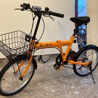 オレンジ 折りたたみ自転車 小径車 バスケット付き カゴ付き】20インチ折りたたみ自転車 6段変速 オレンジ