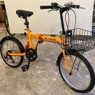 【カゴ付き】20インチ折りたたみ自転車　6段変速　オレンジ