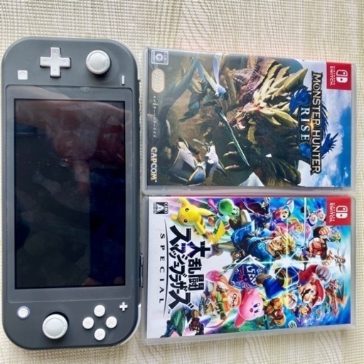 【本日限定】Switchライト本体グレー  ✨モンハンライズ・大乱闘スマッシュブラザーズカセット2つ付✨