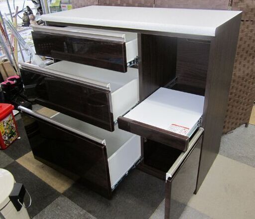 ニトリ キッチンカウンター アルミナ2 100cm幅 ダークブラウン 鏡面