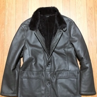 レザージャケット リアルファー 毛皮 本革 ブラック 黒 38 M 革専門 NICHIWA ニチワ 定価10万円程 ムートン 羊毛皮 リアルファー 革