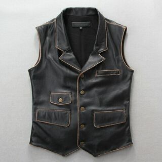牛革ジャケット ライダースジャケット ノースリーブ 革ジャン メンズ Sleeveless Leather Jacket4545