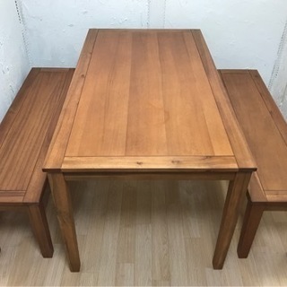 木製ダイニングテーブルセット＋ベンチ2脚