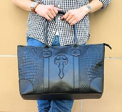 【年末大値下げ12/31まで】トートバッグ 牛革 クロコダイル型押し クロスモチーフ　定価約4万3千