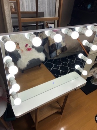 女優ミラー 卓上化粧鏡 ハリウッドミラー LED電球付き ３色ライトモード