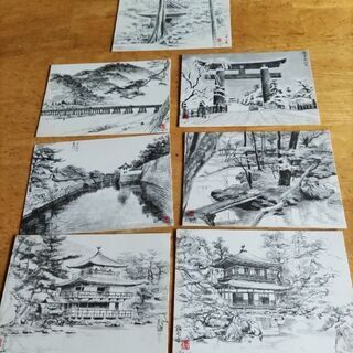 京都、奈良のイラストの絵葉書