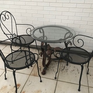 ガラスガーデンテーブル+椅子3脚セット