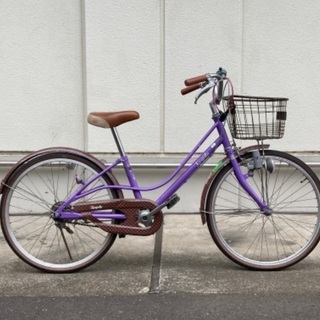 【子供】 自転車 22インチ 紫×茶 綺麗 小学生 女の子【横浜より】