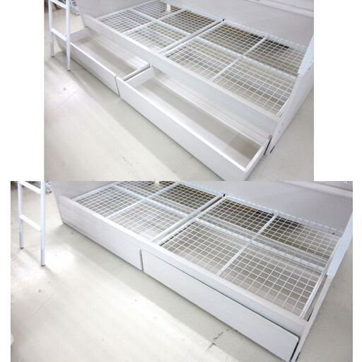ニトリ 二段ベッド デニッシュ ホワイト 2段 はしご 電源有り 幅：約201.5cm 寝具 家具 ベット 札幌市 厚別店