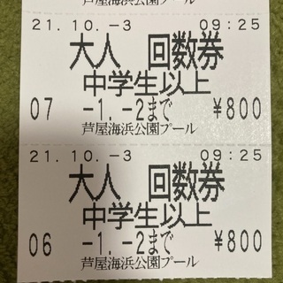 【ネット決済・配送可】芦屋海浜公園プール　回数券　有効期限202...