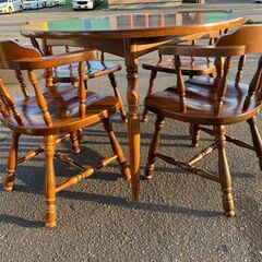 飛騨産業 キツツキマーク ダイニングテーブル アームチェア 食卓テーブル ウィンザーチェア 丸形 木製 アンティーク ヴィンテージ レトロ