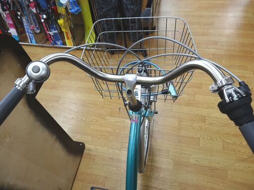 26インチ自転車 シティサイクル 6段変速 グリーン系 ライト/カゴ/ベル/荷台/カギ/ワイヤーロック付き ママチャリ アジェンダ　西岡店 26インチ自転車 シティサイクル 6段変速 グリーン系 ライト/カゴ/ベル