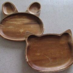 アカシア木製プレート猫とウサギ2枚セット