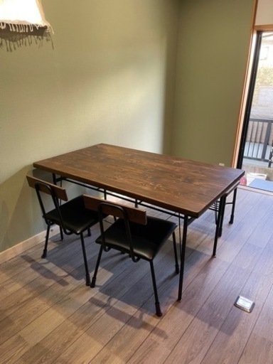 木製ダイニングテーブル4点セット　ウォールナット　大川家具
