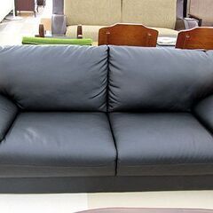 札幌市/清田区　2人掛けソファ 合皮 ブラック 2P ソファ 幅172cm