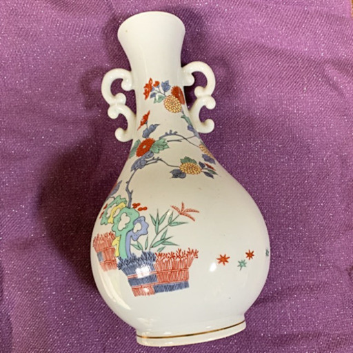 花瓶　有田焼　壺　鉄山　レトロ　耳付き 色絵 垣根岩菊 送料込み