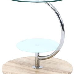 テーブル 直径50cm ナチュラル ラウンド 強化ガラス キャス...