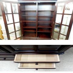 カリモク 書棚 ガラス戸 幅96×奥行45×高さ190cm 民芸調 飾り棚 本棚 札幌 西野店 カリモク 書棚 ガラス戸 幅96×奥行45×高さ190cm 民芸調 飾り棚