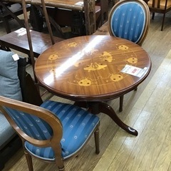 KK-23【ご来店頂ける方限定】イタリアンクラシック　象嵌ラウンドテーブル3点セット