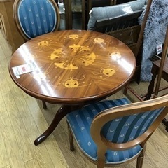 KK-23【ご来店頂ける方限定】イタリアンクラシック　象嵌ラウンドテーブル3点セット