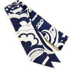 HERMES】エルメス マキシツイリースリム スカーフ ネイビー×ホワイト 美品