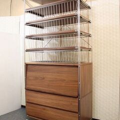 無印良品 ユニットシェルフ 帆立×2/追加棚×6/フラップ/クロスバー×2/バスケット×4/2段棚/キャスター MUJI 中古家具 店頭引取歓迎  R4507) - 棚、シェルフ