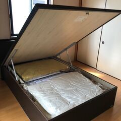 ☆値下げ☆【深型41cm】跳ね上げ収納 ベッドフレーム 大容量 ダブルサイズ TOKYOBED リストアップ 照明 LED コンセント