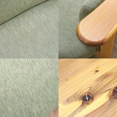 (Y)北大前! 札幌 引取 朝日木工 アサヒ リビングダイニングセット 寛ー風早 天然木 木製 杉材（丸テーブル・ソファ・ベンチ・回転椅子）4点セット