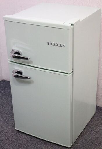 レトロ調2ドア冷凍冷蔵庫 ライトグリーン 85L バーハンドル SP-RT85L2-LG 2021年製 simplus/シンプラス  中古家電 店頭引取歓迎 R4532)