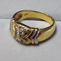 自社オリジナル K18 Pt900 スリーカラー 地金 ダイアモンド リング