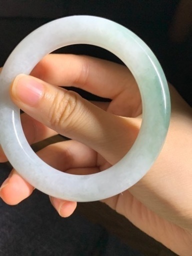 本翡翠バングル　わかめ色　ミャンマー産　糯種