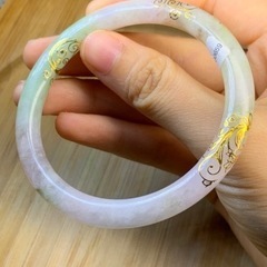 本翡翠バングル　ミャンマー産　春帯彩　お買い得　売り尽くしセール
