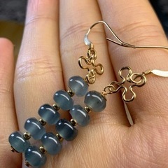 本翡翠ピアス天然石 ロングピアス グァテマラ産　氷種　希少　k14メッキ