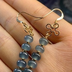 本翡翠ピアス天然石 ロングピアス グァテマラ産 氷種 希少 k14メッキ