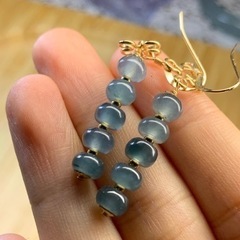 本翡翠ピアス天然石 ロングピアス グァテマラ産　氷種　希少　k14メッキ